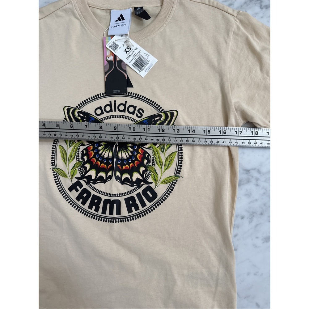 Adidas Women's Farm Hoodie JL8614 Size XS T Shirt Beige Butterfly - Picture 6 of 8